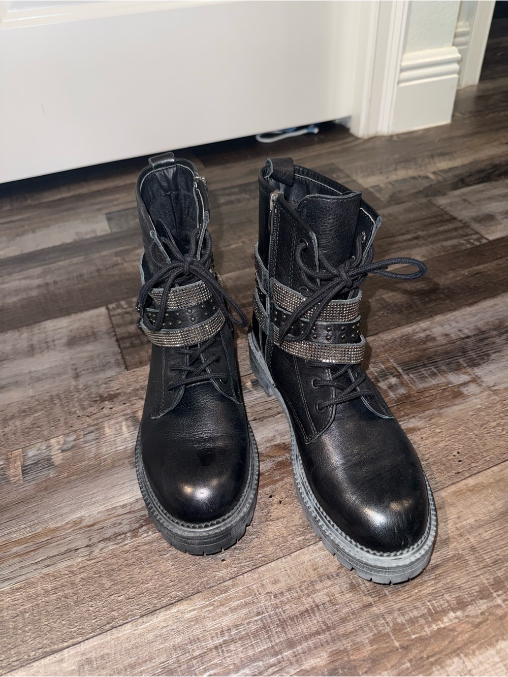Steve Madden Black Combat Boots with Studded Straps